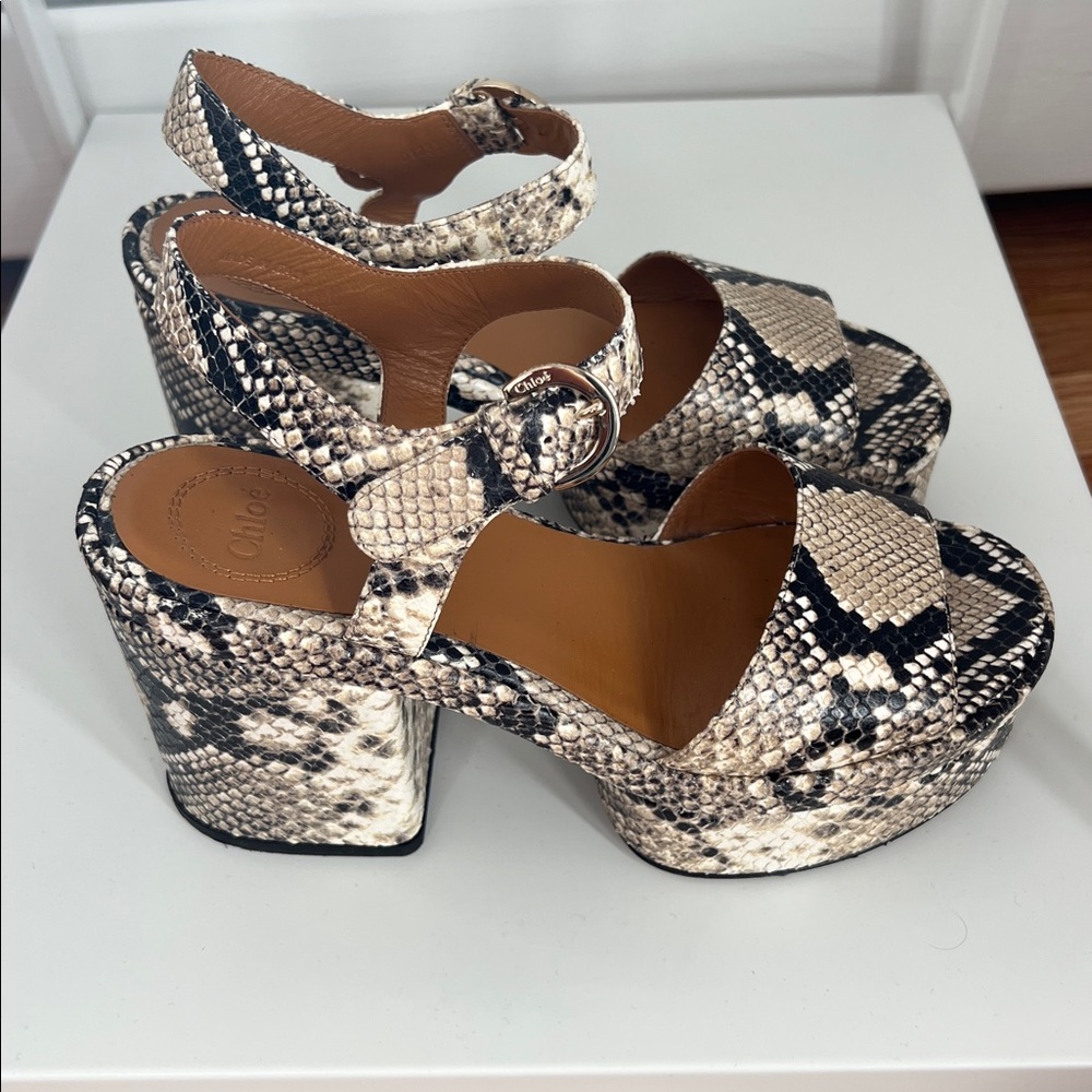 Chloe Snakeskin Platform Sandals 37